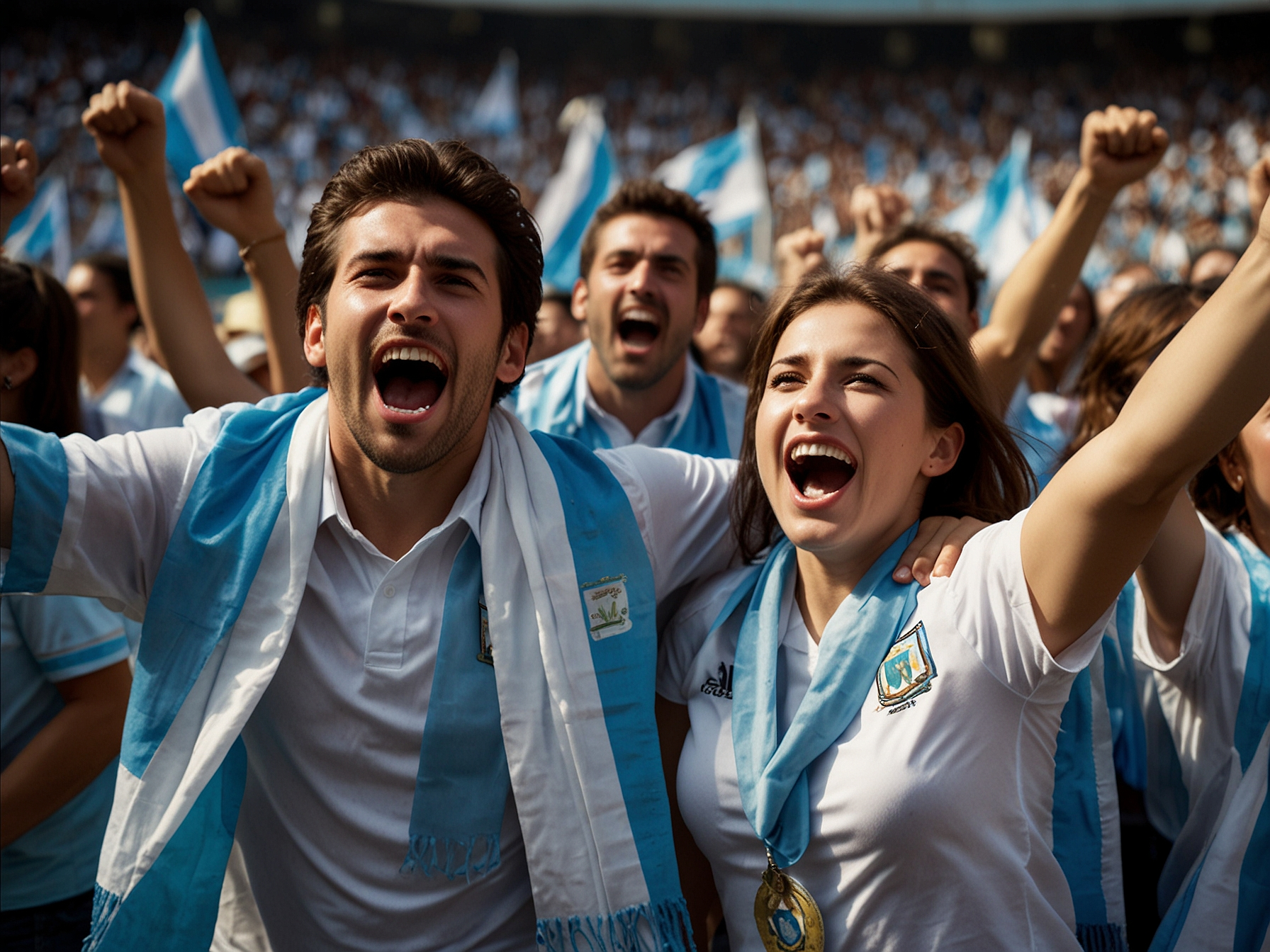 Fans celebrando en estadio Argentino